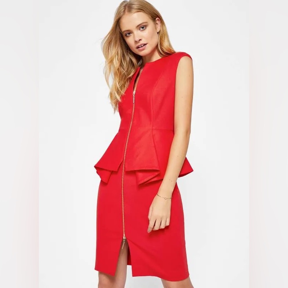 Ted Baker Jamthun Zip-Front Peplum Dress, Size 0 (US Size 2)